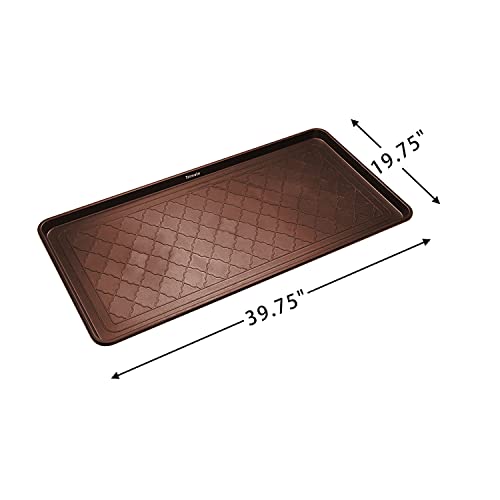 All Weather Boot Tray Extra Large 40"x20" - Brown Plastic Shoe Mat | Multi-purpose mudroom entryway tray with 1.25" raised edges - fits shoes, pet bowls & plants - 100% recycled polypropylene - style: Brown