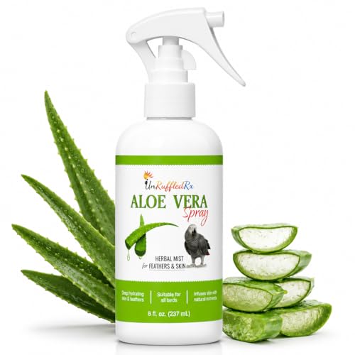 UnRuffledRx Aloe Vera Bird Spray for Parrots | Gentle Daily Support for Itchy Skin, Scratching, Dry Feathers & Feather Comfort | Fragrance Free & Safe if Preened, 8 oz - size: 8 Fl Oz (Pack of 1)