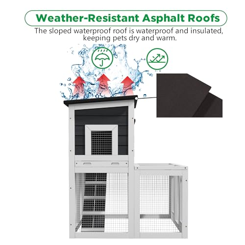 Outdoor Chicken Coops for 2-4 Chickens, Wooden Quail Cage Duck Coop | All Weather Used, Asphalt Roof, Ramp,Openable Top, Pull-Out Tray, For Small Animals - color: White2