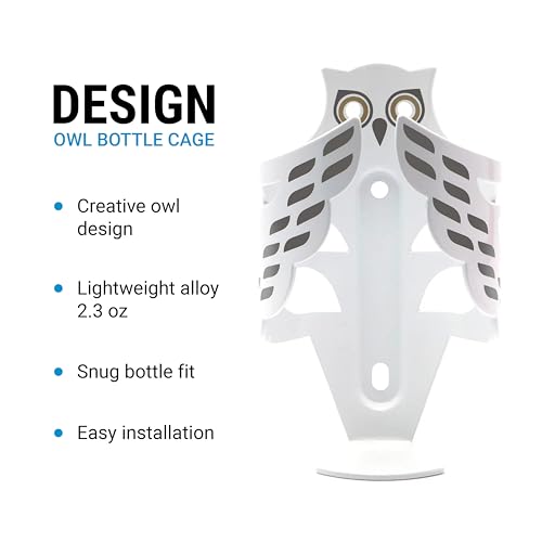 Portland Design Works Water Bottle Cage - Lightweight Water Bottle Holder for Bikes, Owl Cage, Snowy Owl - style: Owl Cage- White Snow