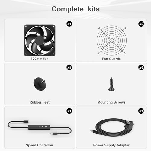 upHere Big Airflow 120mm x 25mm Computer Fan with AC Plug Cabinet Fan 100V 240V AC Power Supply,DC 12V 5 Speed Controller, for Router Mining Machine Chassis Server Workstation Cooling