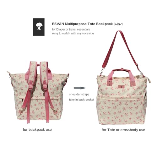 Diaper Tote Bag Totepack Backpack Crossbody Bag 3 in 1 for Women Laptop Backpack Multifunctional with Insulated Pockets - color: Corduroy Cute Flower