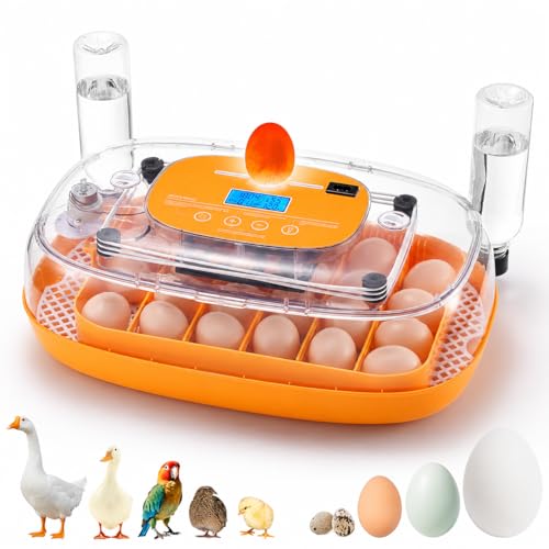 TURBRO Incubator for Hatching Eggs, Automatic Turning, Temperature & Humidity Control, Built-in Candler, 360° Viewing, 24 Egg Incubators for Chicken, Duck, Quail, Turkey, Goose, Parrot, Bird | 24 Egg Incubators, Automatic Turning, Built-in Candler, 360° V