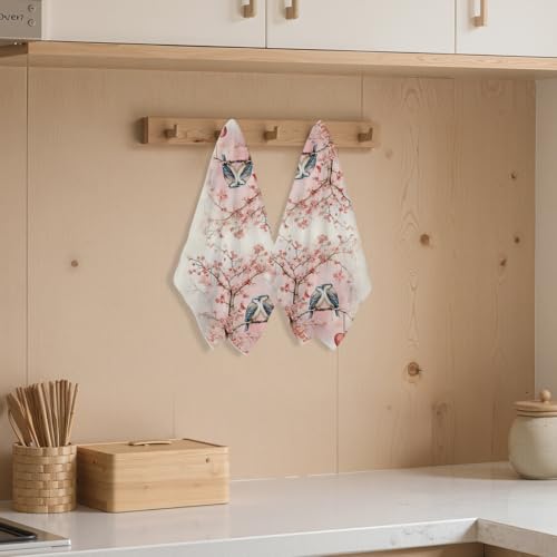 2 Pcs Bird Kitchen Towels Decorative Flower Hand Towels | Absorbent Microfiber Dish Cloth, Artistic Waffle Soft Hand Towels for Farmhouse, Home, Bathroom, Housewarming Gifts - color: Multi 1256