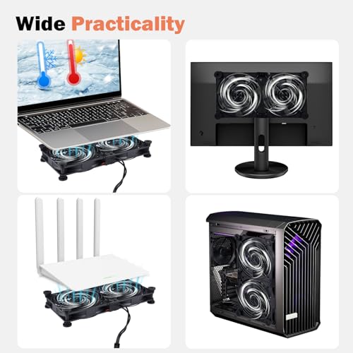 Quiet Dual 140mm Router Fan Cooler with L/M/H 3-Degree Speed Controller, DC 5V USB Powered Cooling Case Fan for Router Modem Receiver DVR PlayStation TV Box