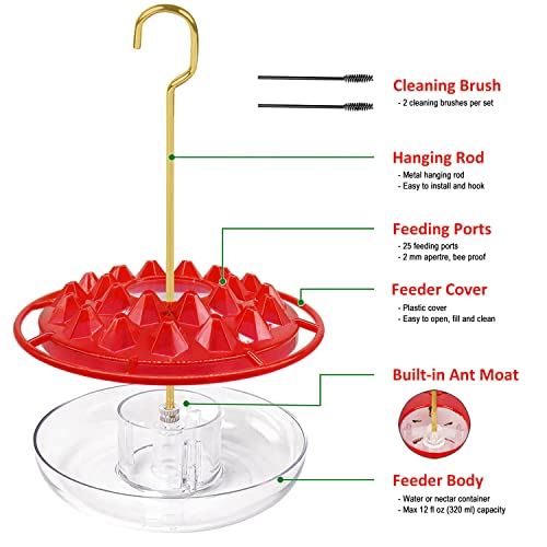 Hummingbird Feeders for Outdoors Hanging (2 Pack), 25 Feeding Ports 10 oz Plastic Hummingbird Feeder, Bee-Proof Leak-Proof No Drip, Easy to Clean with Cleaning Brushes - size: 10 oz