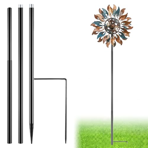 Black 72" h Replacement Pole for Large Wind Spinner, Windmill Replacement Parts, Three-Part Composition, 22mm Thicker Tube, Easy Assembly for Large Metal Wind Spinner (2 Prongs Base) - color: Black, style: 2 Prongs Base