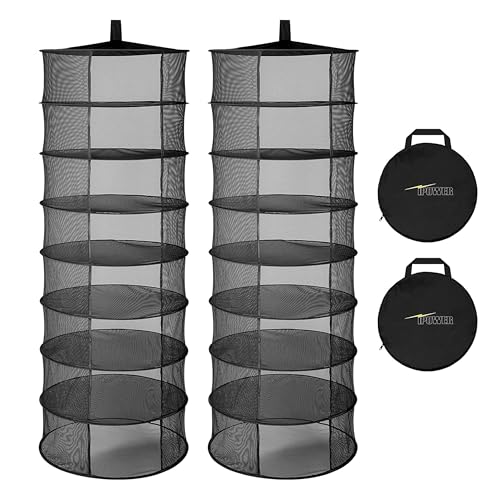 iPower Herb Drying Rack 8-Layer 2ft Mesh Hanging Net Dryer Collapsible with Opendoor, Pothook and Storage Bag, for Hydroponics Flowers, Buds, Fruits, Seafoods, Clothes, 2 Packs - size: 8-Layer Open