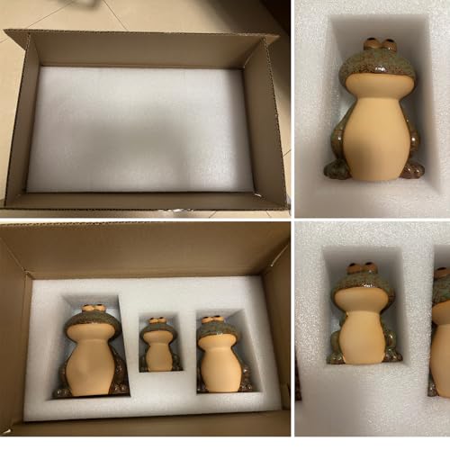 Ceramic Frog Garden Decor Set of 3 - Funny Cute Frog Lawn Ornaments, Outdoor Pond Patio Statues for Yard, Front Porch, Backyard Decor (Dad, Mom & Baby Frogs)