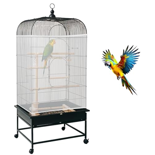 Large Bird Cage Seed Catcher Universal Bird Cages Net Cover | 31" x 118" Adjustable Nylon Mesh Skirt with Elastic Band for Parrot & Parakeet Cage (Not Include Birdcage) - White