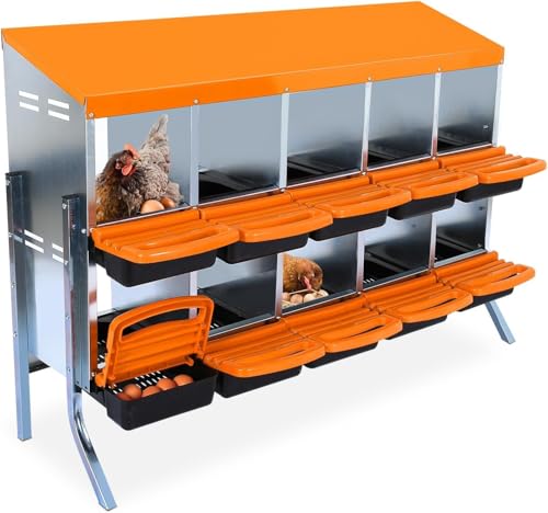 Chicken Nesting Box,Chicken Egg Laying Box with 10 Compartments, Roll Away Eggs Laying Boxes, Nesting Boxes, Indoor & Outdoor Use,Easy Egg Collection, Easy Cleaning - color: Orange, size: 10 holes with legs