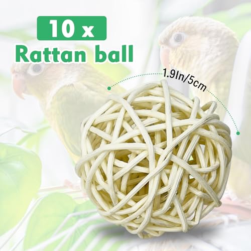 Tfwadmx 10 Pcs Willow Ball, Bird Foraging Toys Natural Bird Toys Chew Small Animal Chew Toy Activity for Parrot Macaw Hamster Guinea Pig Rat Parakeet Cockatiels Conure Finch Budgerigar Lovebird - size: 1.9 In