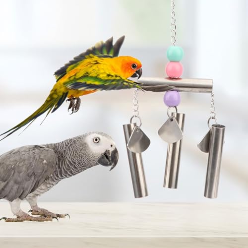 Stainless Bells String Toy for Bird Parrot Macaw African Greys Amazon Eclectus Cockatoo Parakeet Cockatiels Birds Squirrel Cage Stand (Silver-2) - color: Silver-2