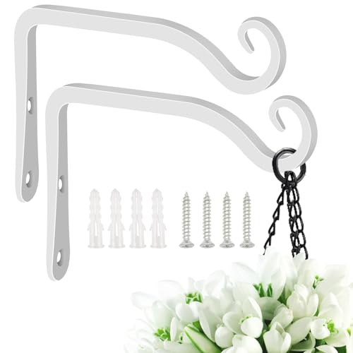 Hand-Forged Hanging Plant Bracket Iron Wall Hook for Hanging Plant,Bird Feeders, Wind Chimes, Flower Baskets, Lanterns, Yoga Mat, Indoor/Outdoor Use 6 Inch 2 Pack, White - color: White, size: 6 Inch