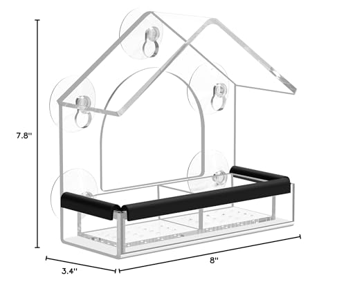 Clear Window Bird Feeder with 5 Extra Strong Suction Cups, DY-SKTY Sturdy and Durable Acrylic Birdfeeders for Viewing Wild Birds Outside, as a Bird Watching Gift, Outdoor Birdhouse Box, Garden Decor