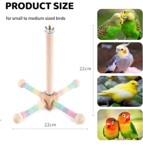 Bird Perch Swing Toy, Bird Stand Toys for Parrots with 360° Spin Function, Hanging Parakeet Birds Cage Accessories Toys, Wooden Birds Activity Gym for Cockatiel Lovebird Budgies