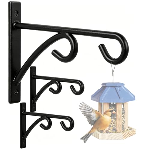 2Pcs Outdoor Bird Feeder Hanger Hooks, 8 Inch Heavy Duty Metal Rust-Resistant Bird Feeder Bracket for Hanging Flower Baskets, Wind Chimes, Bird Feeders, Planters & Lights - color: black-2pcs