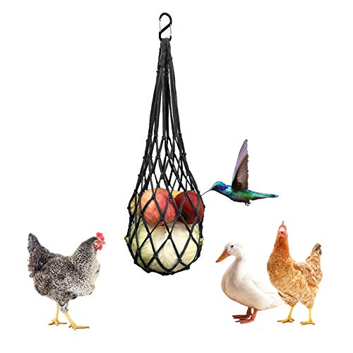 Chicken Vegetable String Bag, Poultry Fruit Holder Chicken Cabbage Feeder Treat Feeding Tool with Hook for Hens Coop Toy for Hen Goose Duck Large Birds (Black) - color: Black