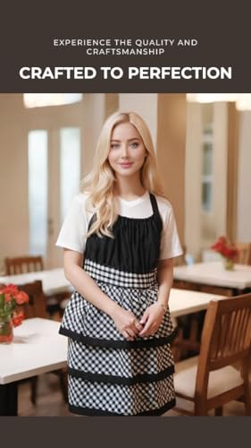 Lovely Flower Pattern Retro Aprons With Large Pockets for Women Girls Cooking Kitchen Bakery Mother's Gift - color: Black Plaid