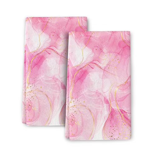 Pink Marble Kitchen Dish Towels and Dishcloths Sets of 2 Tea Towel | Abstract Modern Dish Cloths Set, Absorbent Hand Towels for Kitchen Bathroom Bar Decor,Housewarming Gifts for Women - color: Pink Marble