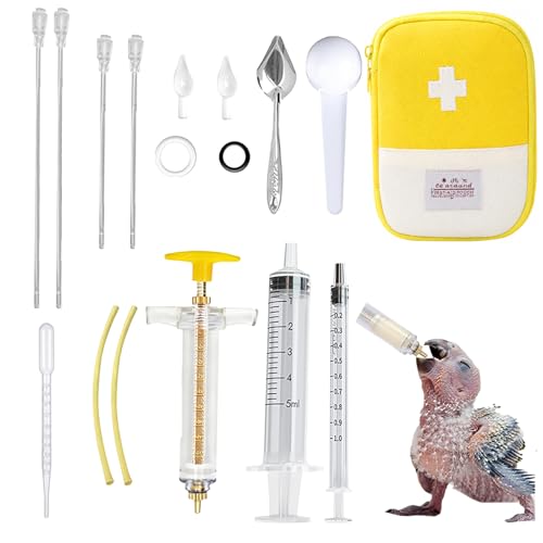 16 pcs Baby Bird Feeding Syringe Set - Bird Hand Feeding Syringe Set, Baby Birds Feeder with 20ml Feeding Syringes, Birds Feeder Scoop, Soft Tubes for Parakeets & Cockatiels (Yellow) - color: Yellow