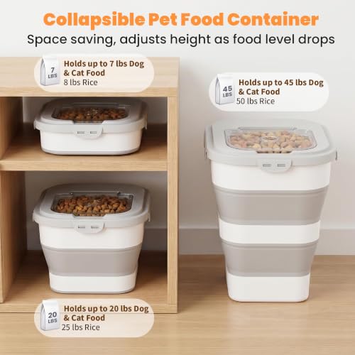 40 Lbs Dog Food Storage Container, Collapsible Cat Food Container | Airtight Pet Food Storage Containers with Wheels, Clear Window, 2 Measuring Cup, Scoop, BPA Free for Rice, Flour, Bird Seed - color: Grey/40lbs