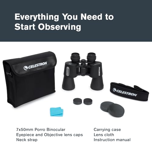 Celestron Cometron 7x50mm Astronomy Binoculars | Wide-Field Astronomy Binocular, Porro Prism, Multi-Coated Optics, Comfortable Handheld, Tripod Adaptable, Carrying Case