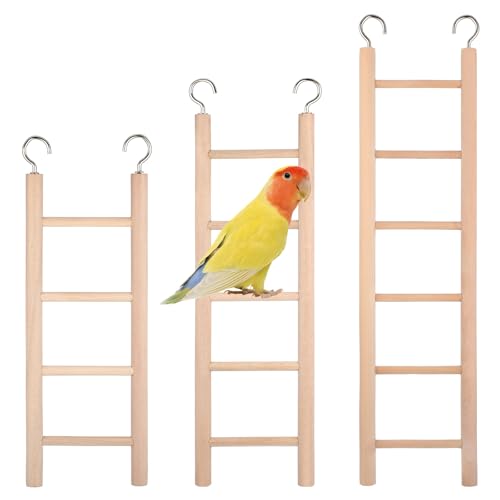 Bird Ladder for Cage, 3 PCS Bird Cage Ladder Wooden Hanging Parrot Wood Step Parakeet Ladders Climbing Small Wooden Ladders for Birds Parakeets Parrots Cockatoo Lovebirds (4 Step, 5 Steps, & 6 Steps)