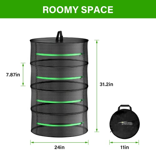 iPower 2ft 4-Layer Hanging Herb Mesh Dry Rack Foldable Drying Net with Zippers Heavy Duty Ring for Hydroponic Plant, Free Storage Bag and Hook Included - size: 4-Layer, style: Black Zippered
