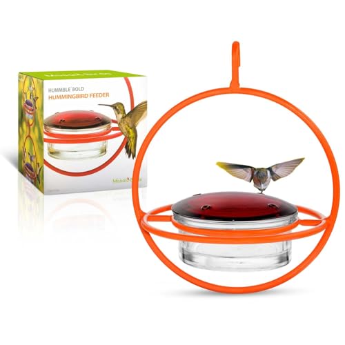 Hummingbird Feeder for Outdoors Hanging, 3.4 OZ Hummingbird Feeders, Glass Bowl with 4 Feeding Ports, Leak Proof Lid & Circular Perch, Orange Bird Feeder, Unique Hummingbird Feeders - color: Orange