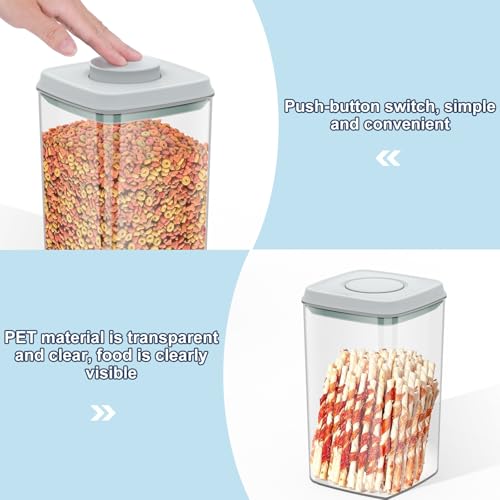 LEAWALK 4.2Qt Airtight Dog Cat Food Storage Container and Dog Treat Containers BPA-Free, PET Clear Stackable Pet Storage Bin, 1 Cup Scoop, 1 Sponge cleaning brush, Pop Top, With handle -1Pack - color: Grey（4.2Qt-1Pack)