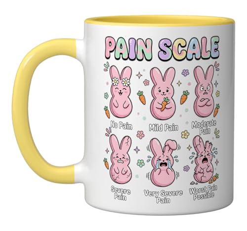 Funny Nursing Bunny Eggs Medical Pain Scale Easter Nurse Ceramic Mug, Yellow/White - color: Yellow/White