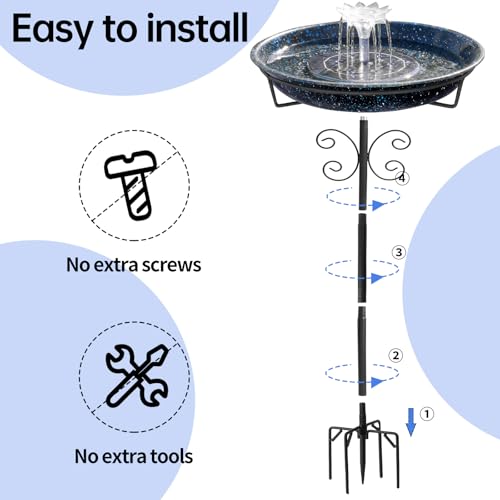 Yiabivo Solar Powered Bird Bath with Fountains for Hummingbirds,Stable Stylish Design with 5-Prong Base Stake Metal Bird Bath for Outside Yard Lawn Patio Garden(Blue) - color: White