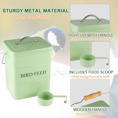 Bird Seed Storage Container Airtight,5~6LB Metal Bird Food Container with Scoop,Wild Bird Seed Tin for Storing Sunflower Seed-Ideal for Outdoor or Indoor-Squirrel proof -Green - color: Green