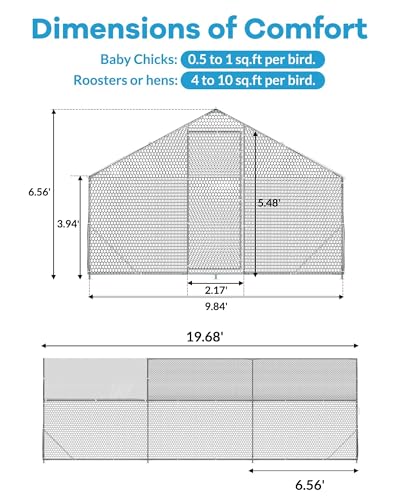 Large Metal Chicken Coop Upgrade Tri-Supporting Wire Mesh, 9.8' W x 13.1' L x 6.5 H Walk-in Poultry Cage, Chicken Run Pen House with Waterproof & Anti-Ultraviolet Cover & Lockable Doors for Outdoor