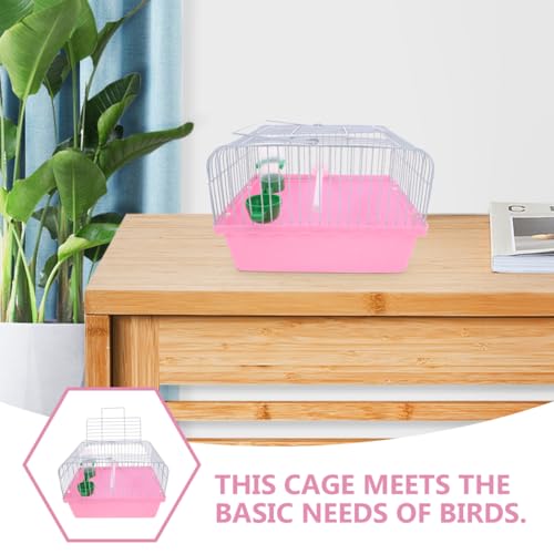 Toddmomy Portable Bird Travel Cage for Small Birds Parrots Lovebirds with Perch Food Box Water Dispenser 9.29X6.57X9.29 Inches - color: Pink