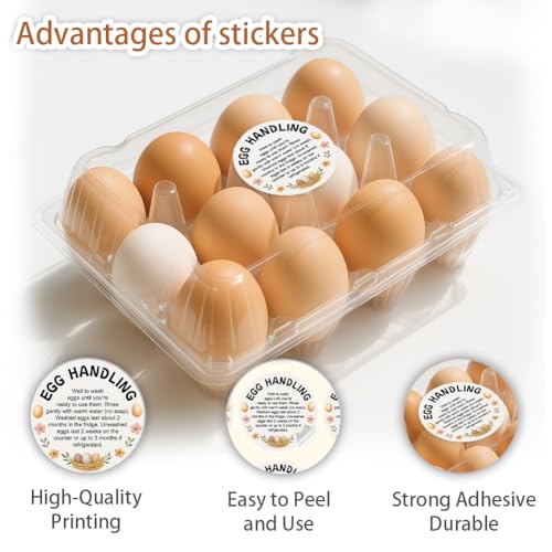 320 Pcs Farm Fresh Eggs Carton Labels, 2 Inch Round Eggs Handling Stickers Self-Adhesive Egg Packaging Stickers for Chicken Egg Box Container Farm Supplies - color: Egg Handling Label