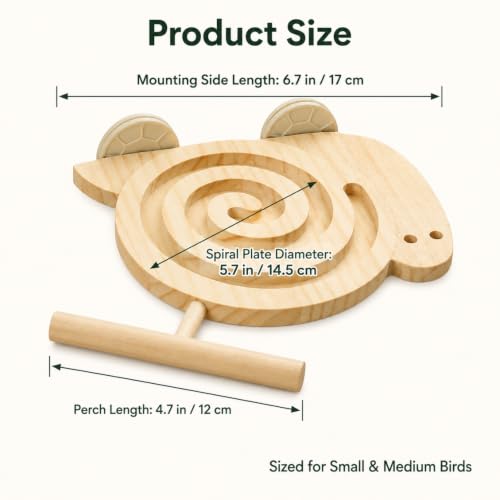 Bird Foraging Toy with Perch, Wooden Spiral Treat Feeder for Small & Medium Birds, Parakeet, Budgie, Cockatiel, Lovebird and Conure Cage Enrichment Toy