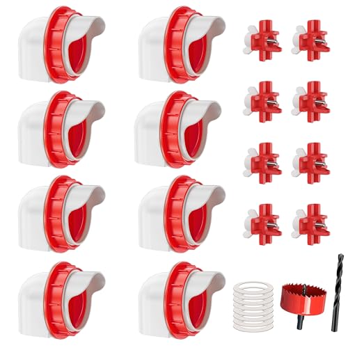 ZenxyHoC No Waste Chicken Feeders and Waterers - 8 Set with Water Nipples | for Buckets Barrels Bins Troughs No Waste Chicken Feeder - size: 8 Ports and 8 Nipples Standard