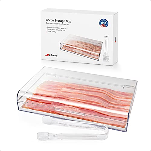 Pikanty Bacon Container for Refrigerator with Tongs & Drain Tray — Airtight Deli Meat Keeper, Cheese & Cold Cuts Storage, Dishwasher & Freezer Safe, Made in USA - style: Bacon Keeper