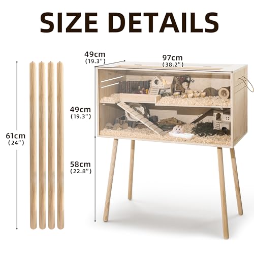Pine Small Animals Houses&Habitats Chewproof, 40" Pine Guinea Pig Cage Hamster Cage for Small Animals (40" Large, High-Legged Stick) - size: 40.0"L x 20.0"W x 20.0"H