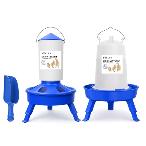 0.4Gal Top Fill Chick Feeder and 0.4Gal Chick Waterer 3 Height Scoop Blue | Chick Feeder and Waterer Set, Anti-Drown Poultry Waterer for Raising Chicks in Brooder - size: 0.4Gal Feeder & 0.4Gal Waterer