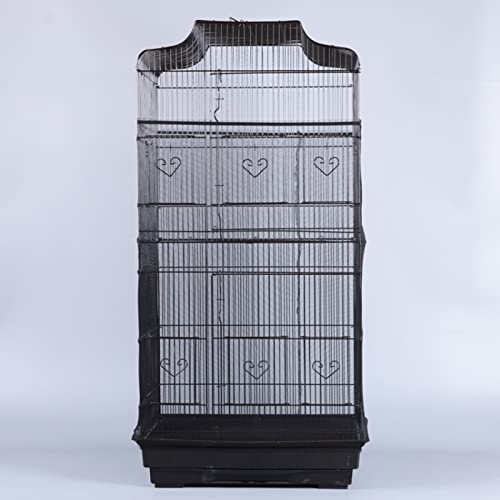 Bird Cage Seed Catcher, Large Airy Gauze Seeds Bird Cage Cover Guard Adjustable Bird Cage Cover Birdcage Seed Feather Catcher Universal Birdcage Parrot Bird Nylon Mesh Net Cover(L-118x16 in, Black) - color: Black, size: Large