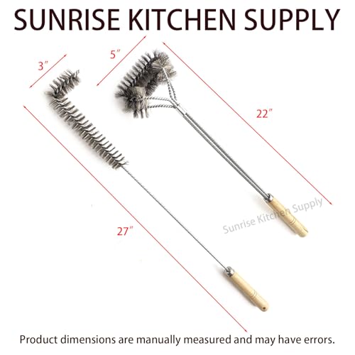 SUNRISE Fryer Brush with Long Handle (Stainless Steel, L and Double Brush) - color: Stainless Steel, size: L and Double Brush
