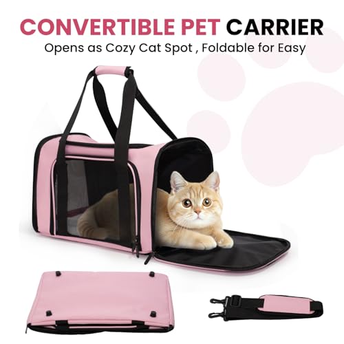 Soft-Sided Cat Carrier 20x13x13 in Expandable Travel Pet Bag 22LBS | For Cats and Small Dogs with Anti-Scratch Mesh Washable Mat Collapsible Escape-Proof Airline Approved with Shoulder Strap - color: Pink, size: 13.4"L x 13.4"W x 20.1"H