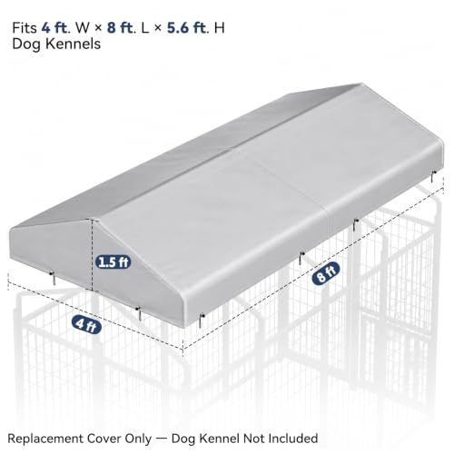 ROOMTEC 8 x 4 FT Outdoor Dog Kennel Cover, Replacement Canopy Only | Silver, 210D Coated Oxford, Waterproof, UV, 12 Secure Fasteners, Designed for ROOMTEC Kennels - size: 8.0"L x 4.0"W x 1.5"H