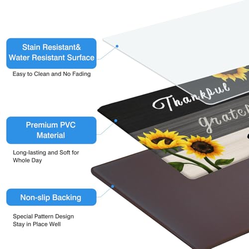 Sunflower Anti Fatigue Kitchen Rugs, 17.3"x47"+17.3"x29" | Non Slip Comfort Washable Waterproof Country Farmhouse Kitchen Decor Mat, Floor Rug Set of 2 for Home, Sink, Laundry - color: Sunflower