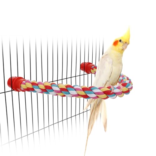 Hypeety Bird Rope Bungee Perch Adjustable Cage Stand Chewing Swing Toy | Stainless steel wire wrapped in soft cotton rope, u shape climbing perch, adjustable spiral stand for small and medium birds