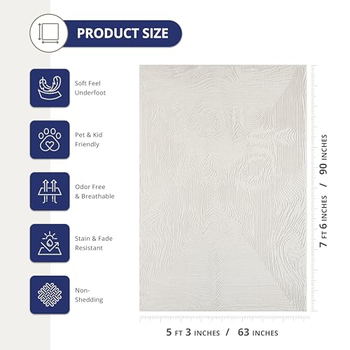 Abani Zen 5' x 8' Cream Rug – Neutral Layered Wavy Borders Pattern, Soft Area Rug for Living Room & Bedroom, Durable & Easy to Clean - size: 5'x8'