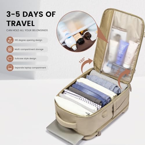 LOVEVOOK Travel Backpack for Women Men, 40L Carry On Backpack with 3 Packing Cubes,TSA Personal Item Travel Bag Airline Approved, Water Resistant Weekender Overnight Luggage Daypack - color: H-hkaki-beige-brown, size: Large - 17.3 Inch - 40L - 3 Pcs